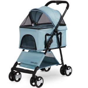 Best Cat Stroller By Paws & Pals Easy to Walk Folding Travel, Blue