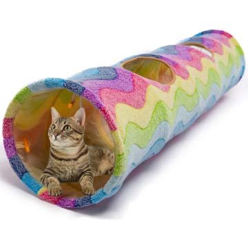 LUCKITTY Rainbow Wave Cat Tunnel Toy Collapsible Kitty Tunnel Tube