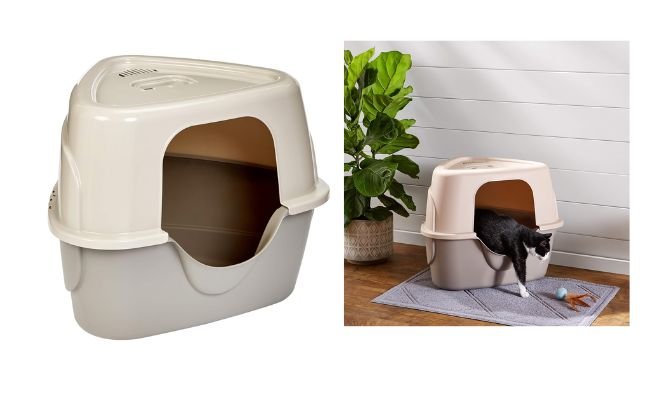 Amazon Basics No-Mess Hooded Corner Cat Litter Box, Triangle