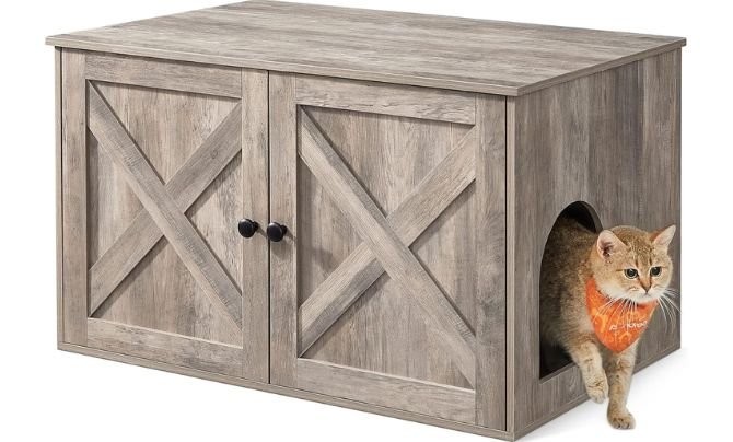 Feandrea Cat Litter Box Enclosure, Litter Box Furniture Hidden with Removable Divider