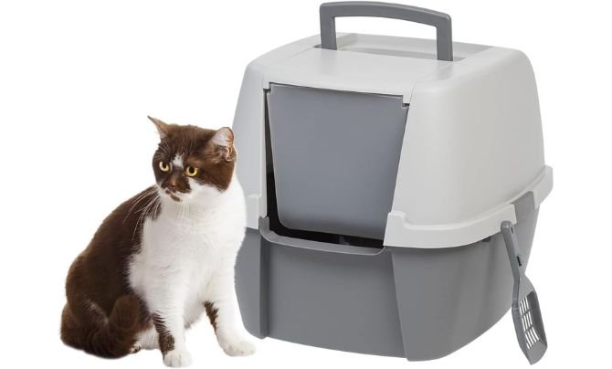 IRIS USA Jumbo Cat Litter Box Enclosure with Front Door Flap and Scoop